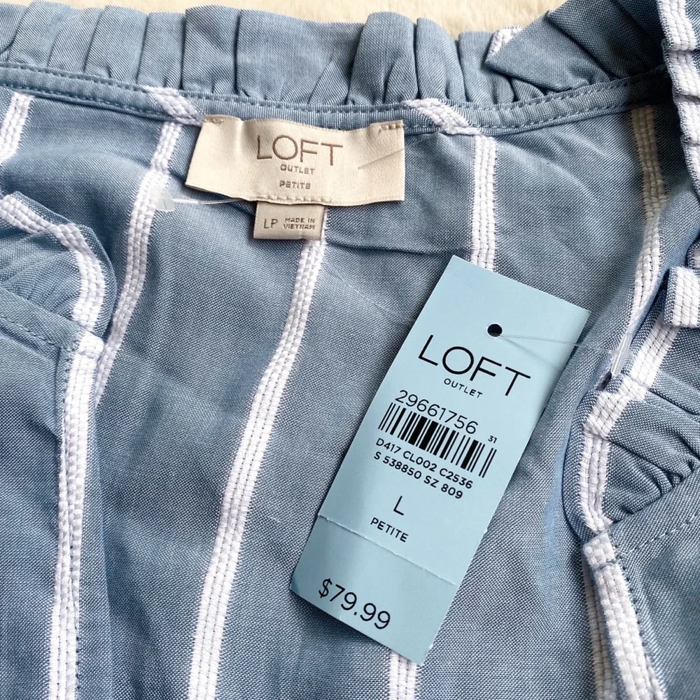 π¦ LOFT BOHO POWDER BLUE WHITE STRIPE BELTED RUFFLE SUMMER DRESS! - Picture 6 of 10